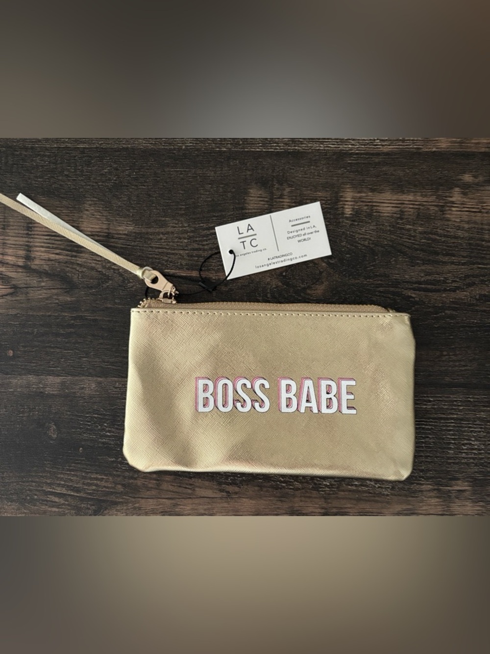 LA Trading Company Gold 'Boss Babe' Pouch NWT